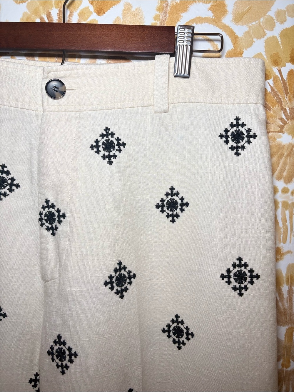 ✨ Zara Embroidered Wide Leg Pants | Coastal Boho Resort Linen Blend Trousers | - Picture 6 of 11